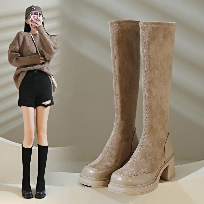 CINESSD 2023 Autumn Winter British Knight Boots French Elastic Zpaxo