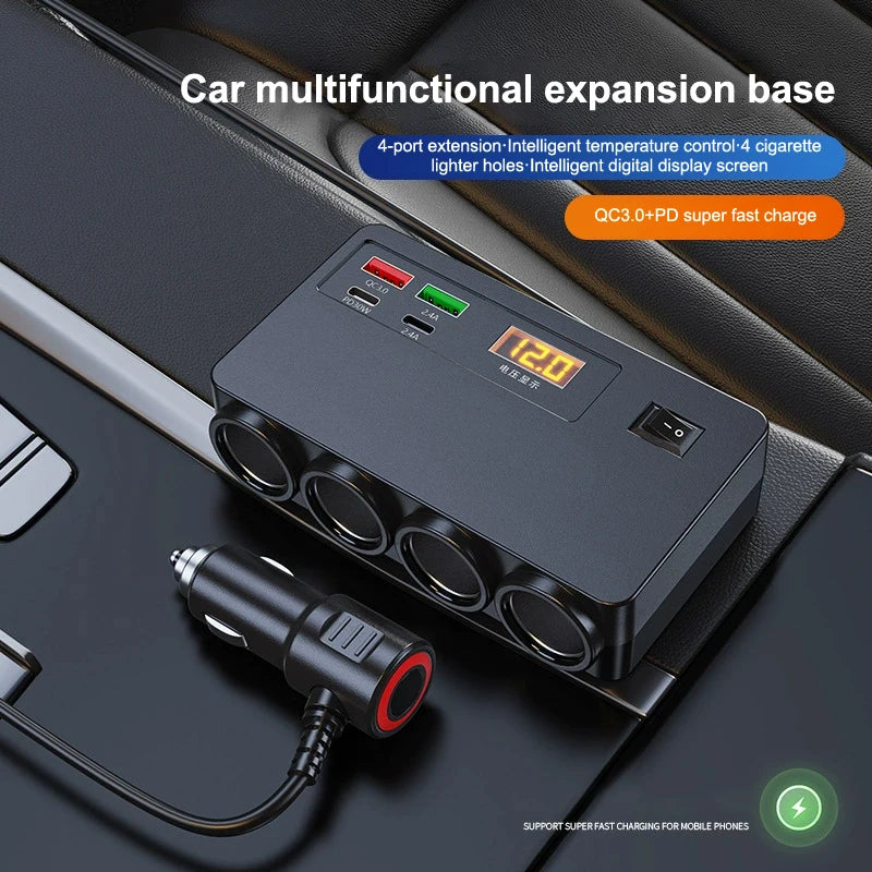 120W USB & USB-C Car Charger Fast Charging + Voltage Display