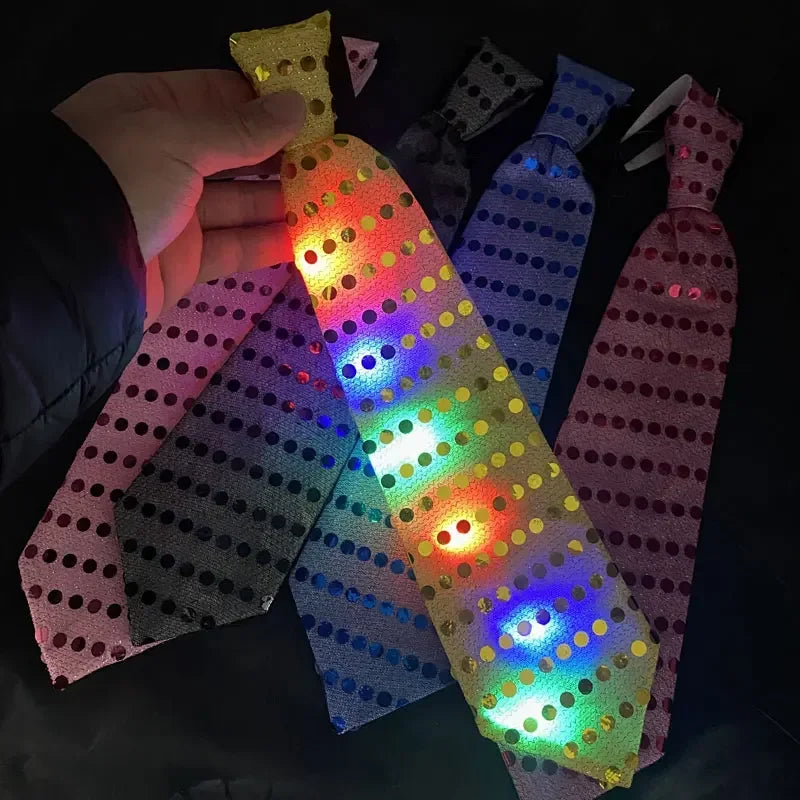 LED Bowtie Flashing Sequin Bow Ties Necktie Glowing Tie Club Bar Xmas