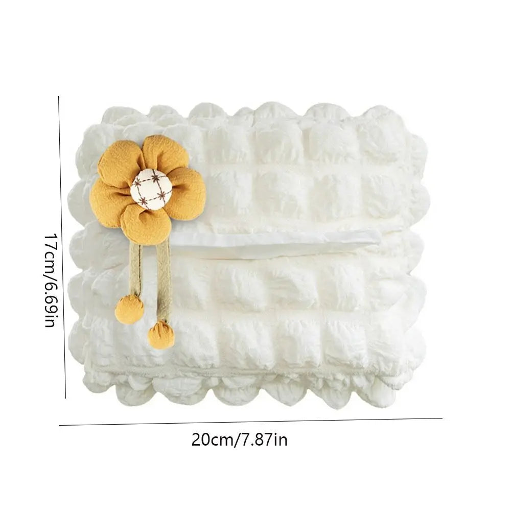 Puff Grid Flower Car Tissue Box Bow Soft Hanging Napkin Holder Zpaxo