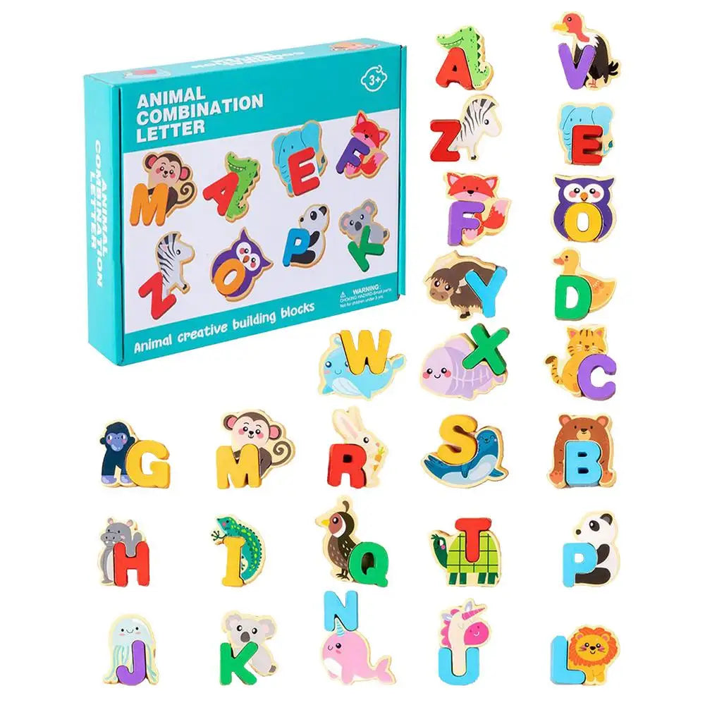 Alphabet Animal Puzzle Wood Animal Brain Teasers Toy Fine Motor Skills Learning Alphabet Puzzle For Kids 3 Years Kindergarten Zpaxo animal United States