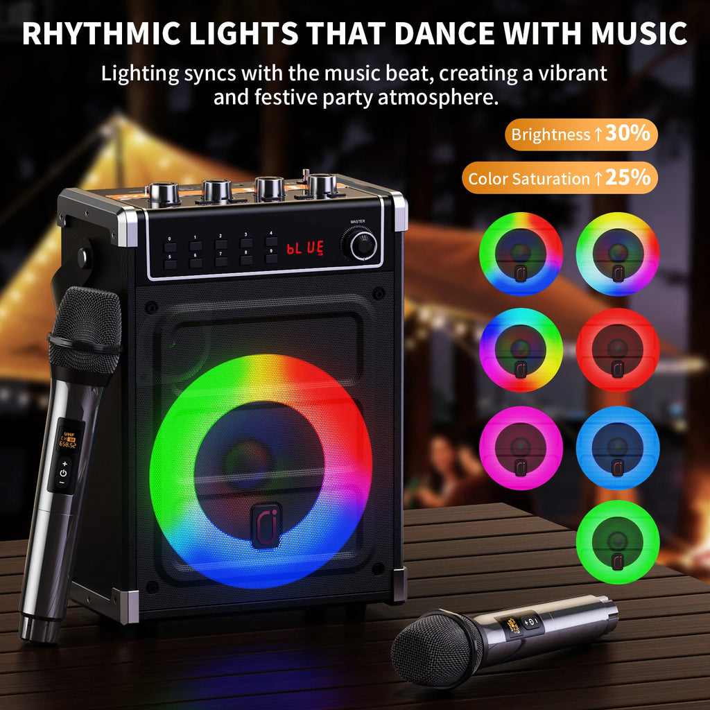 JYX Karaoke Machine 2 UHF Wireless Microphones Bluetooth Speaker Bass Zpaxo