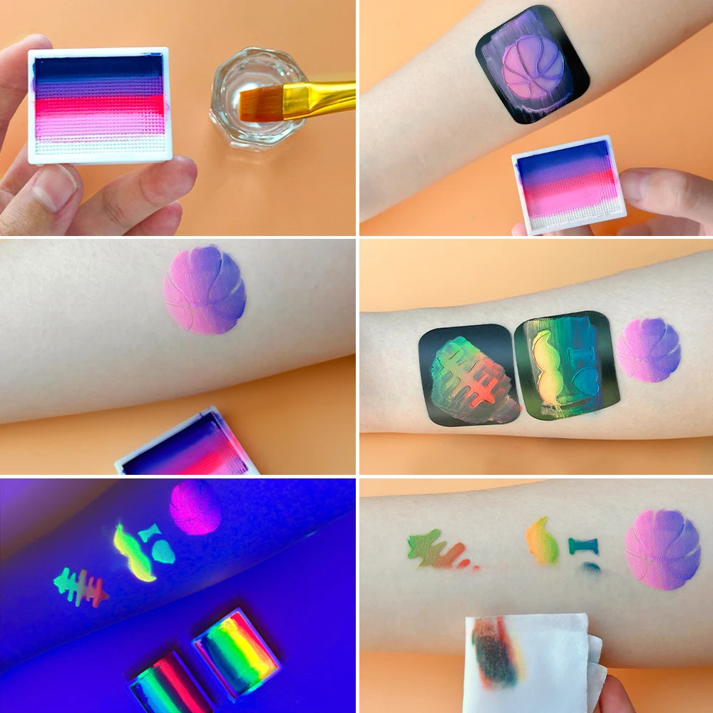Palette Rainbow Stripe Paint Water Based Face Body Halloween Cosplay Zpaxo