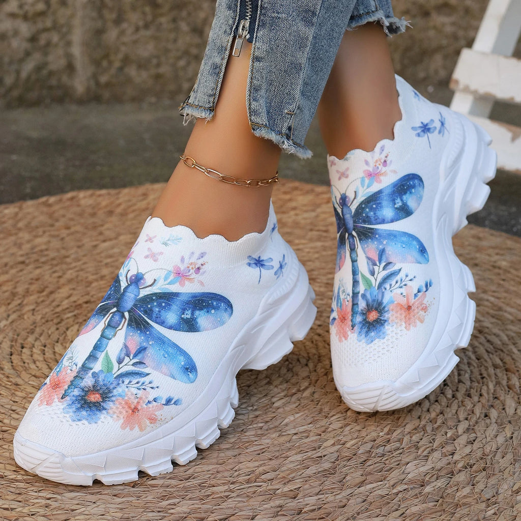 2024 Women Dragonfly Pattern Platform Non Slip Walking Shoes Woman Lightweight Fashion Slip on Comfortable Outdoor Casual Shoes Zpaxo