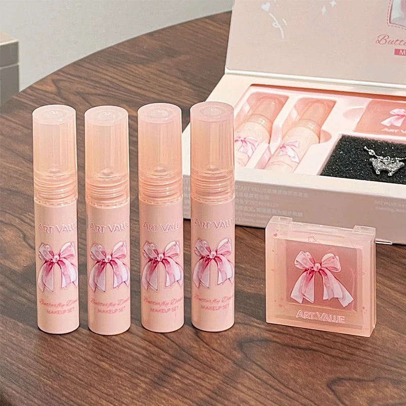 4-pack Lip Gloss 1-pack Powder Blusher Cosmetics Light Silky Texture