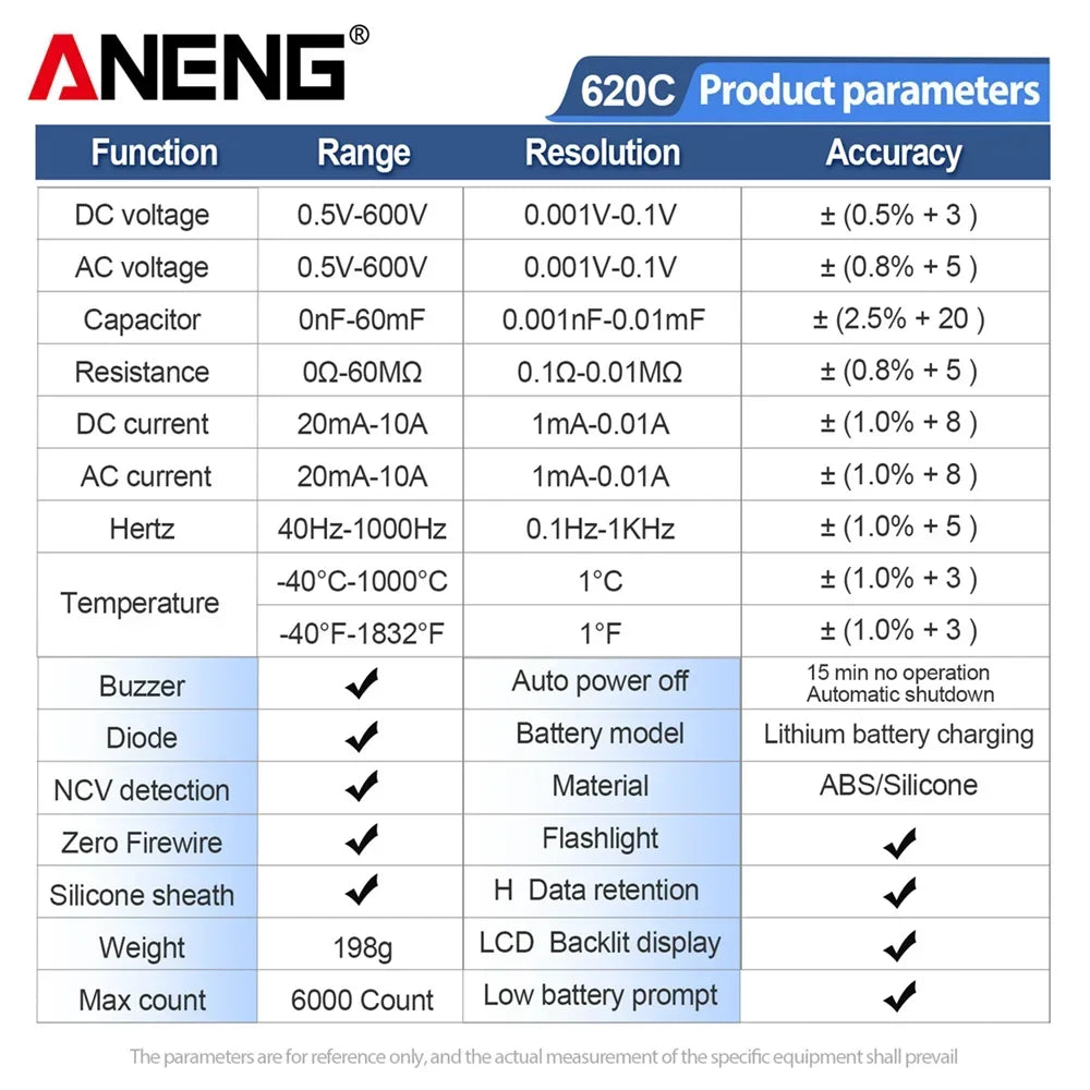 ANENG 620C AC Smart Digital Multimeters Current Voltage Tester 6000