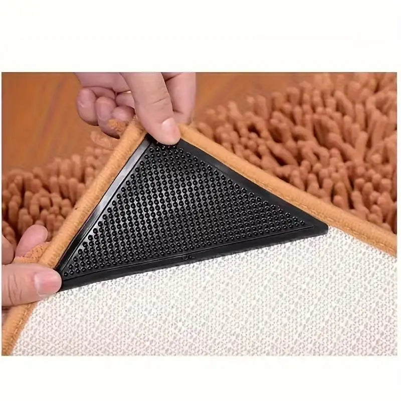 8pcs Non-Slip Rug Pads – Dual-Sided Grip for Hardwood & Tile Floors, Washable, Black, Keep Corners Flat Zpaxo