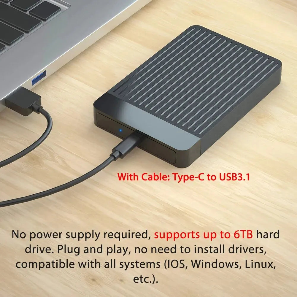 USB-C 2.5'' HDD/SSD Enclosure SATA to USB 3.1/3.0 Adapter 6Gbps External Hard Drive Case for Disk Type USB-C External Hard Drive Zpaxo