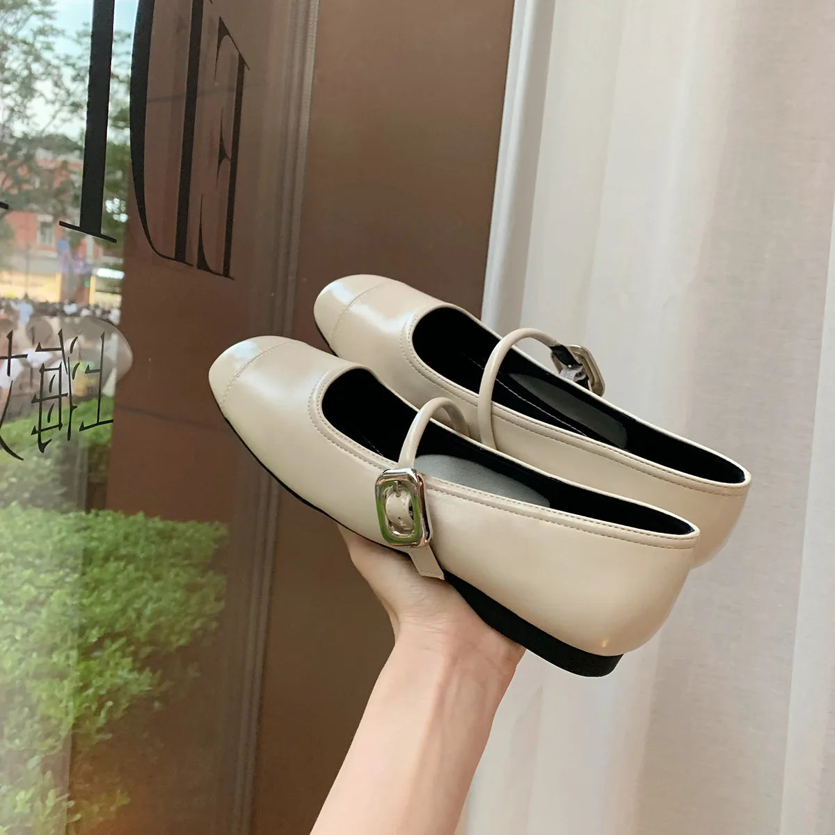 Flat Shoes for Women Spring Autumn Square Toe Shallow Mouth Silve Increased Height Mary Jane Plus Size Women's Shoes Zpaxo