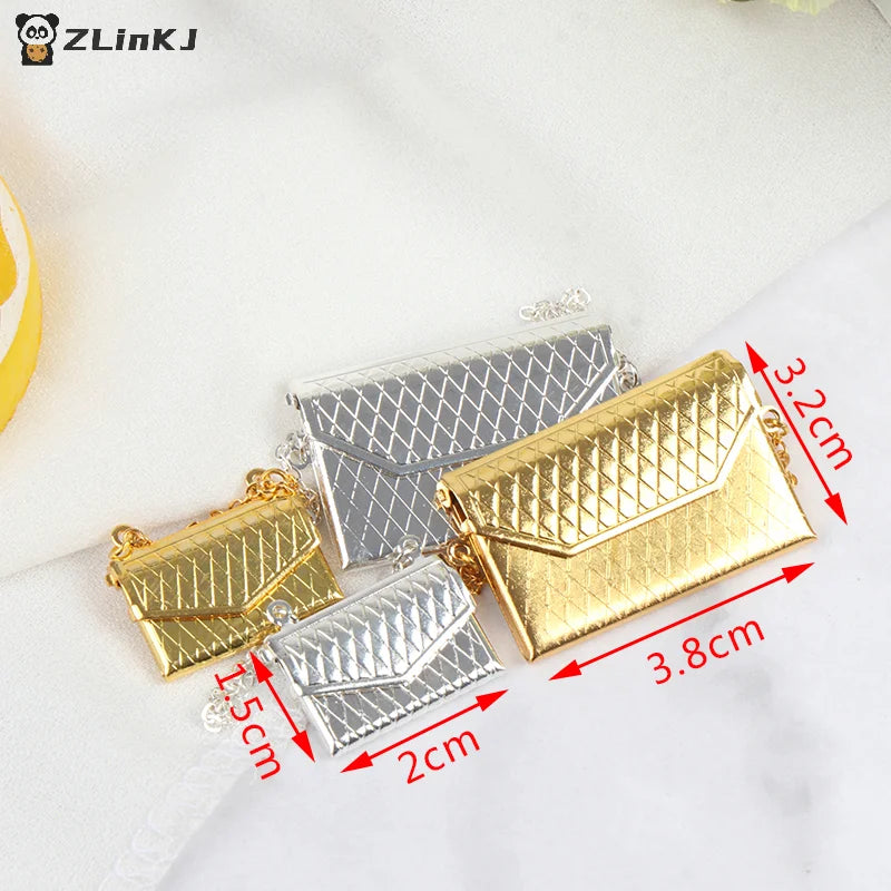 ▶1Pc Metal chain pack Doll Bag Miniature Shopping Handbag for Clothes Accessories Zpaxo