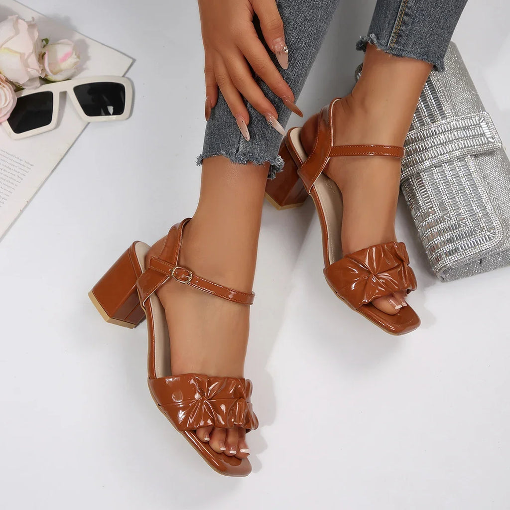 Women Sandals Square Toe Block Heels Sandals 2025 Buckle Strap Comfort Shoes for Women Large Size Fashion Chunky Shoes Female Zpaxo