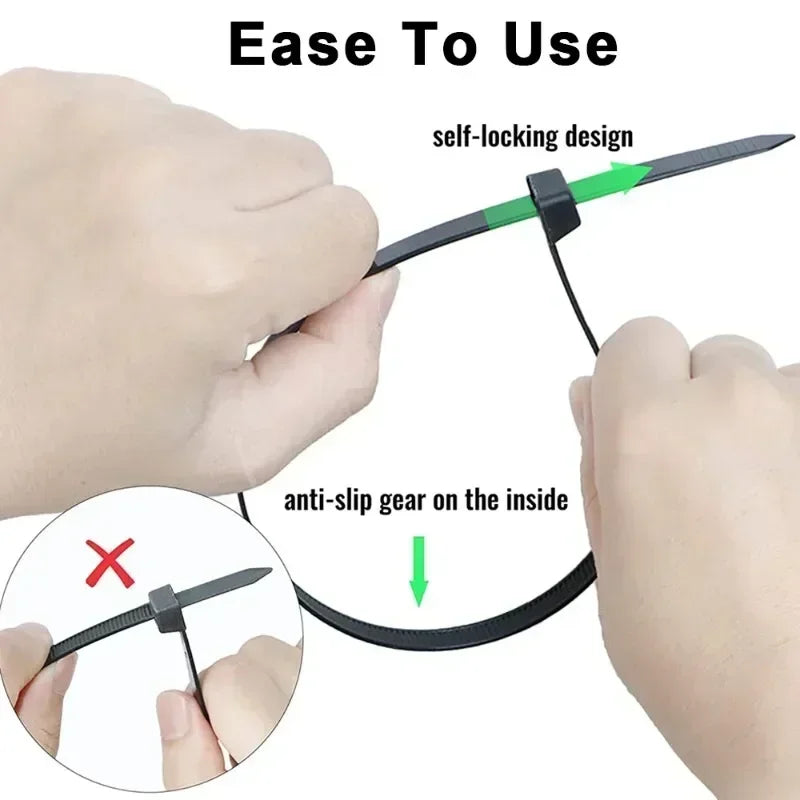 200/100Pcs Nylon Cable Ties Adjustable Self-locking Cord Ties Straps Fastening Loop Reusable Plastic Wire Ties For Home Office Zpaxo