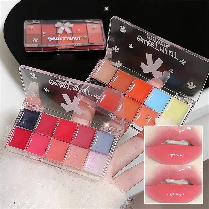 10-Color Jelly Lip Gloss Plate Moisturizing Pigmented Lip Glaze Palette Water Glossy Mirror Lip Balm Sexy Plump Makeup Palette Zpaxo
