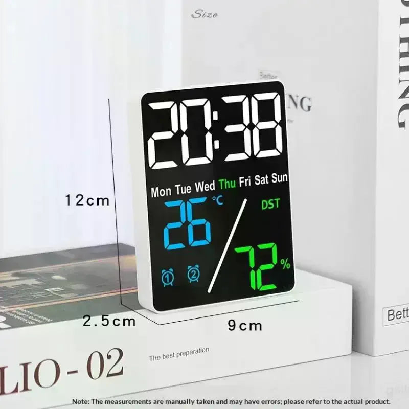 Digital Alarm Clock TEMP Humidity Date Week Disply 2 Alarm Snooze Electronic Table Clock 3-level Brightness 12/24H DST LED Clock Zpaxo