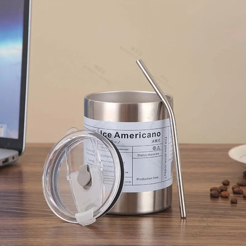 Vacuum Insulated Travel Coffee Mug 320ml – Stainless Steel & Straw