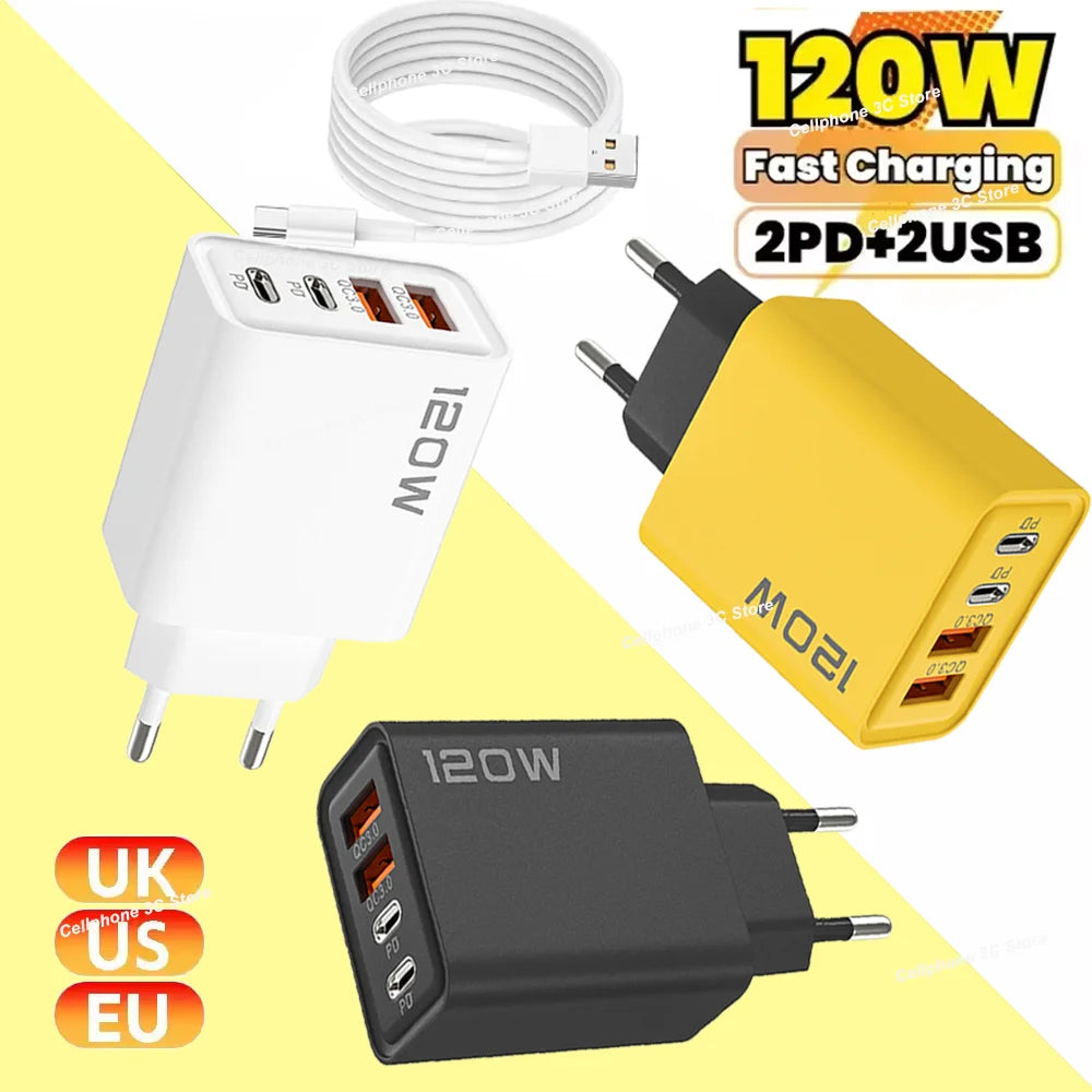 4-Port 120W GaN USB-C Fast Wall Charger | Quick Charge USB Wall Charger Zpaxo