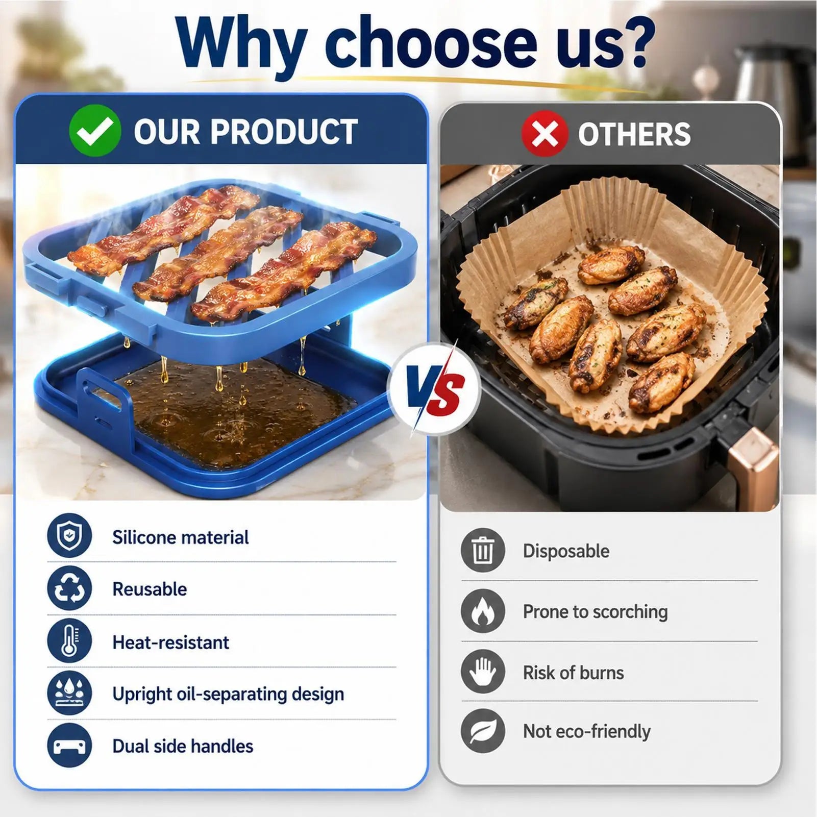 Silicone Roasting Rack Air Fryer Baking Tray with Oil Drain Air Fryer Silicone Roasting Rack for Baking Kitchen Cooking BBQ Zpaxo