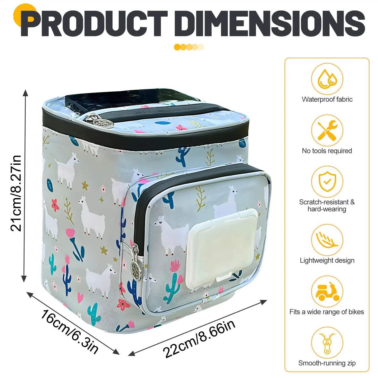 Kids Bicycle Basket Oxford Waterproof Zipper Handlebar Front Bag