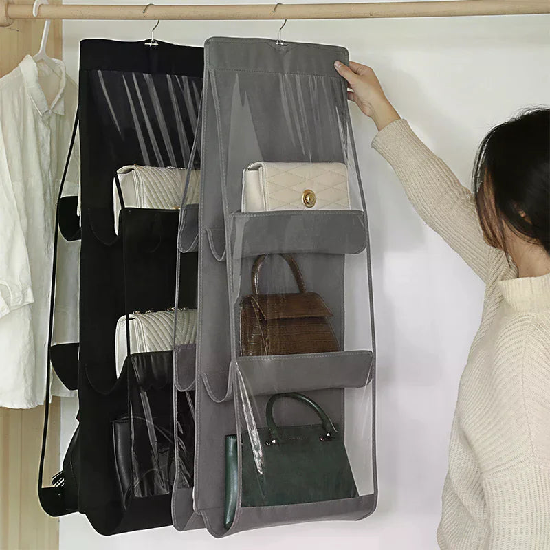 Black Handbag Hanging Organizer 6 8 Pockets Foldable Oxford Cloth Zpaxo
