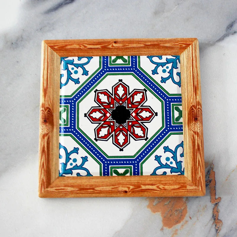 Bohemian Ceramic Cork Coaster – Vintage Floral Tile Coffee Mat Ceramic Cork Coaster Zpaxo A