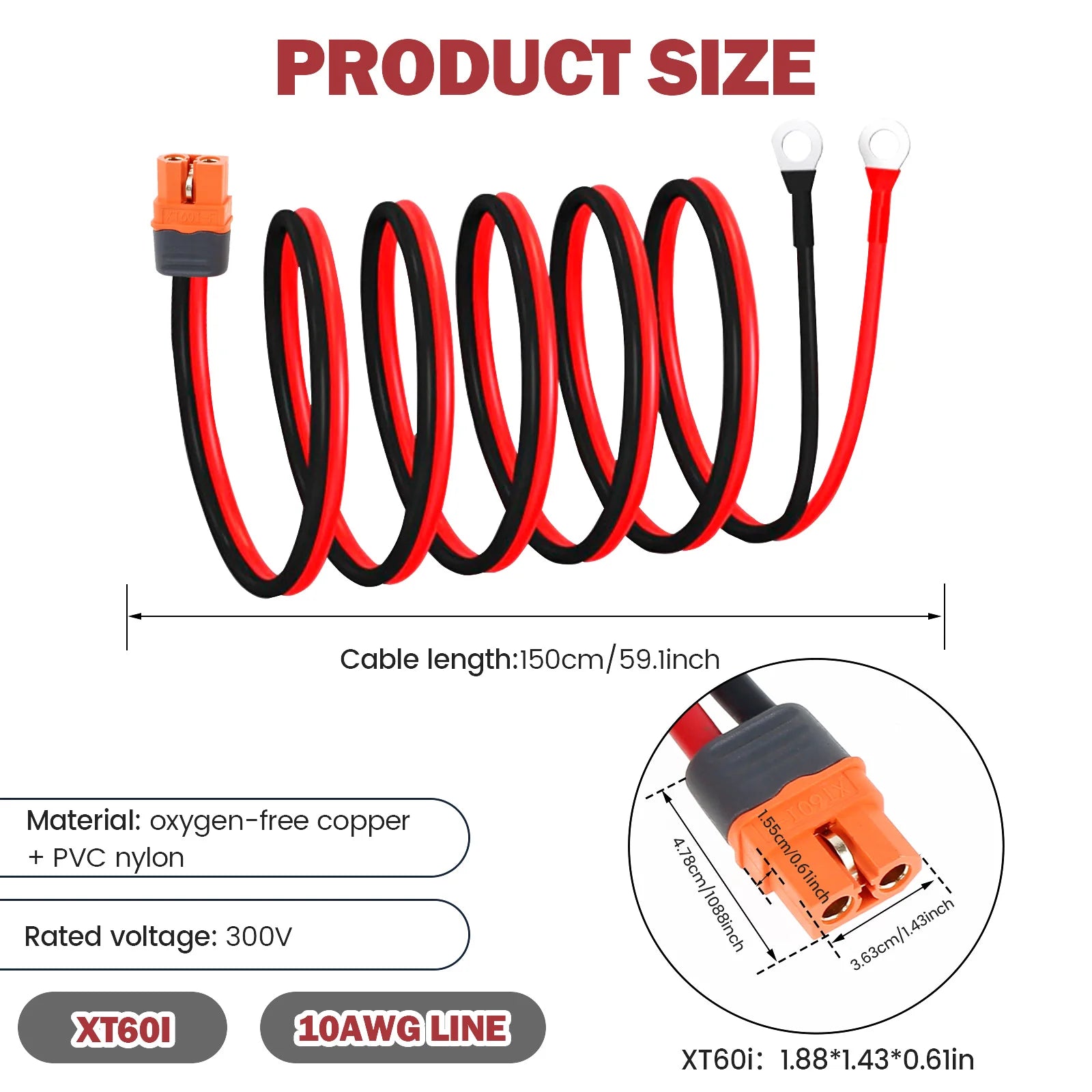 XT60 Charge Extension Cable for Solar Electric Vehicle Convenient XT60i to O Ring Terminal Cable Versatile Safe Connecting Line Zpaxo Wires