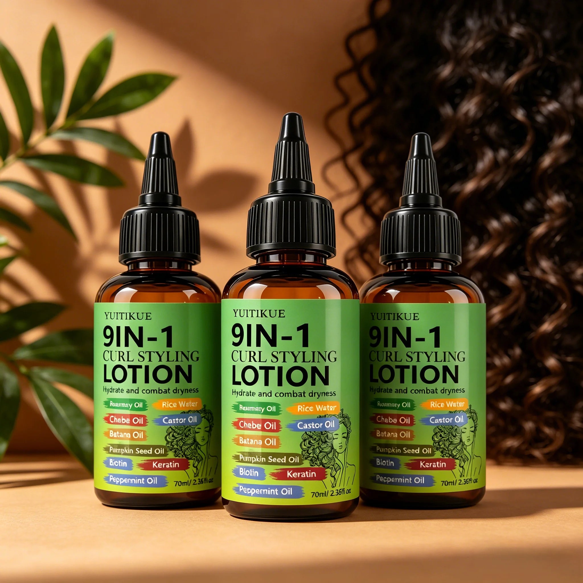 YUITIKUE 9-in-1 Curl Styling Lotion – Anti-Frizz & Curl Defining Curl Styling Lotion Zpaxo 3pc