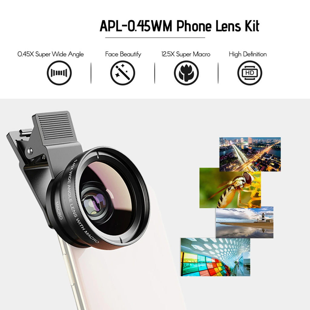 APL-0 45WM Phone Lens 0 45X Wide Angle 12 5X Macro HD Camera Lenses