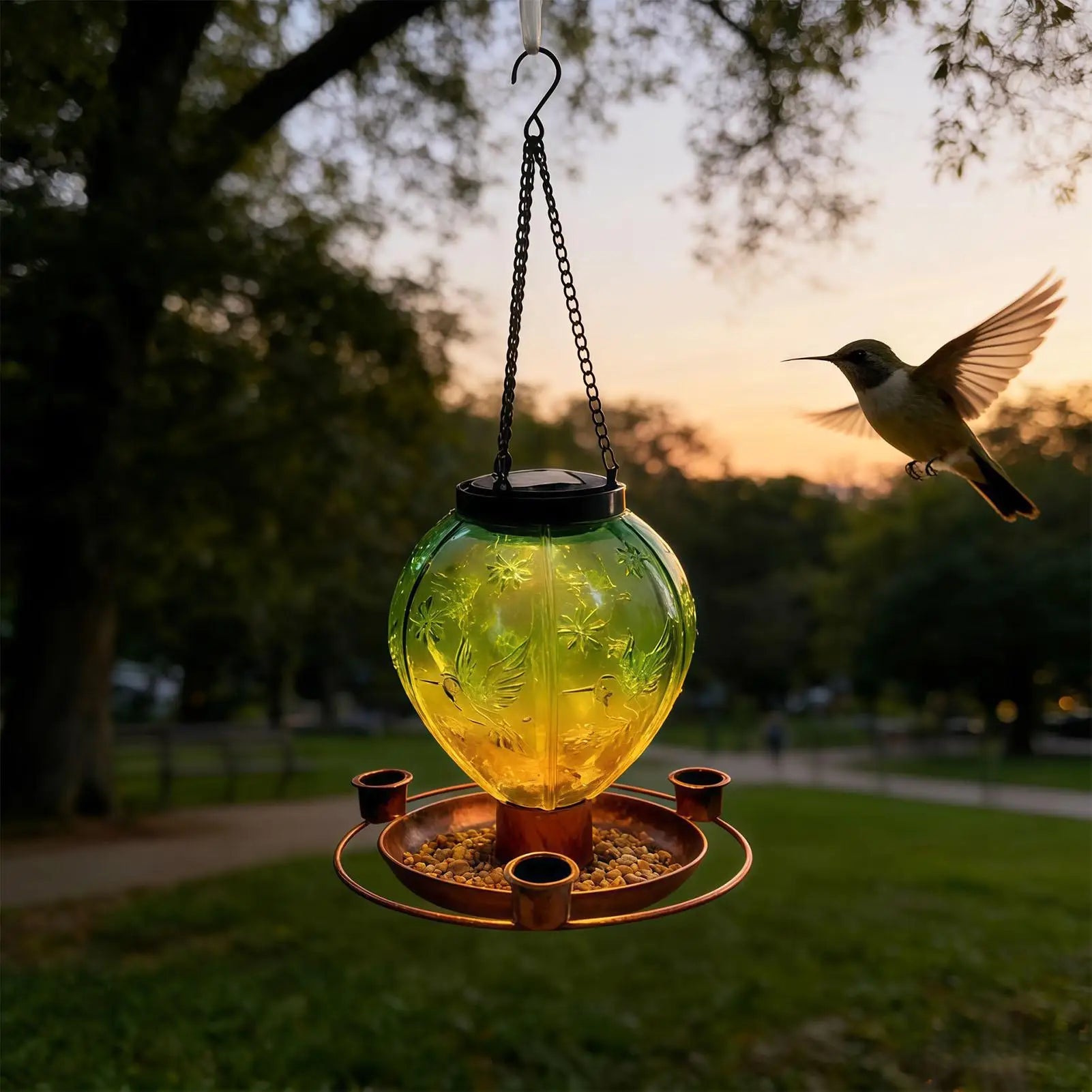 Solar Powered Bird Feeder Air Balloon Shape Porch Ornament Wild