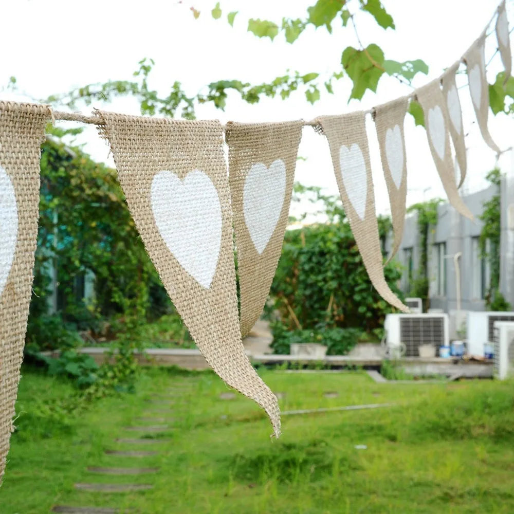 Jute Burlap Triangle Flag Vintage Hessian Bunting Banners Wedding
