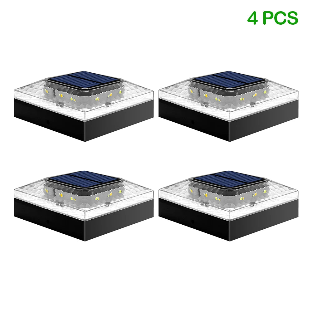 4x4 Post Solar Light 3 Colors Fence Light Solar Powered 2 Brightness Solar Post Cap Light IP65 Waterproof For Wood Post Lighting Zpaxo 4PCS
