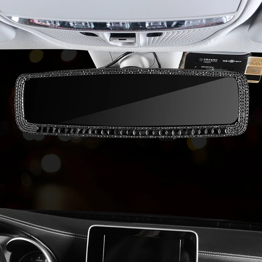 Bling Design Car Rearview Mirror Decor Full Rhinestone Shiny Crystal Zpaxo Black
