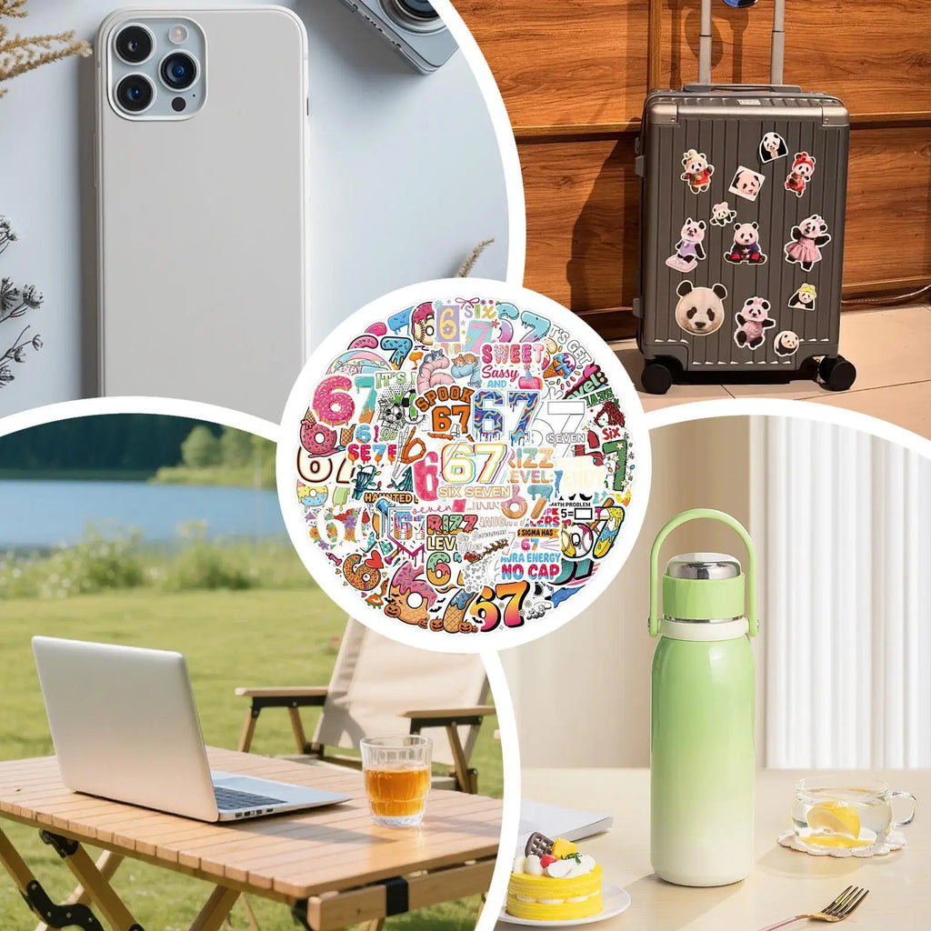 67 Stickers Waterproof Number Laptop Decal 67 Meme Stickers For Guitar Phone Scrapbook Skateboard Luggage Journal Journaling Car Zpaxo