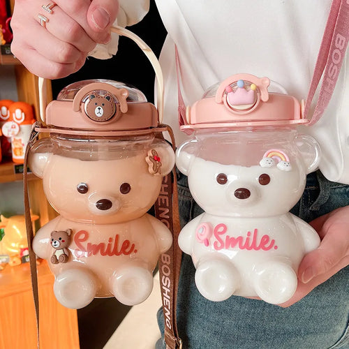 Hot 1000ml Cute Bear Cup Various Modes of Tumbler with Straw Kawaii Water Bottle for Girl Kid Outdoor Drinking Kettle Zpaxo