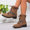 Large Size Women Ankle Boots Round Toe Fashion Shoes Women Low Heel Square Heel Mid-Calf Boots Comfortable Korean Style Shoes Zpaxo Brown 36