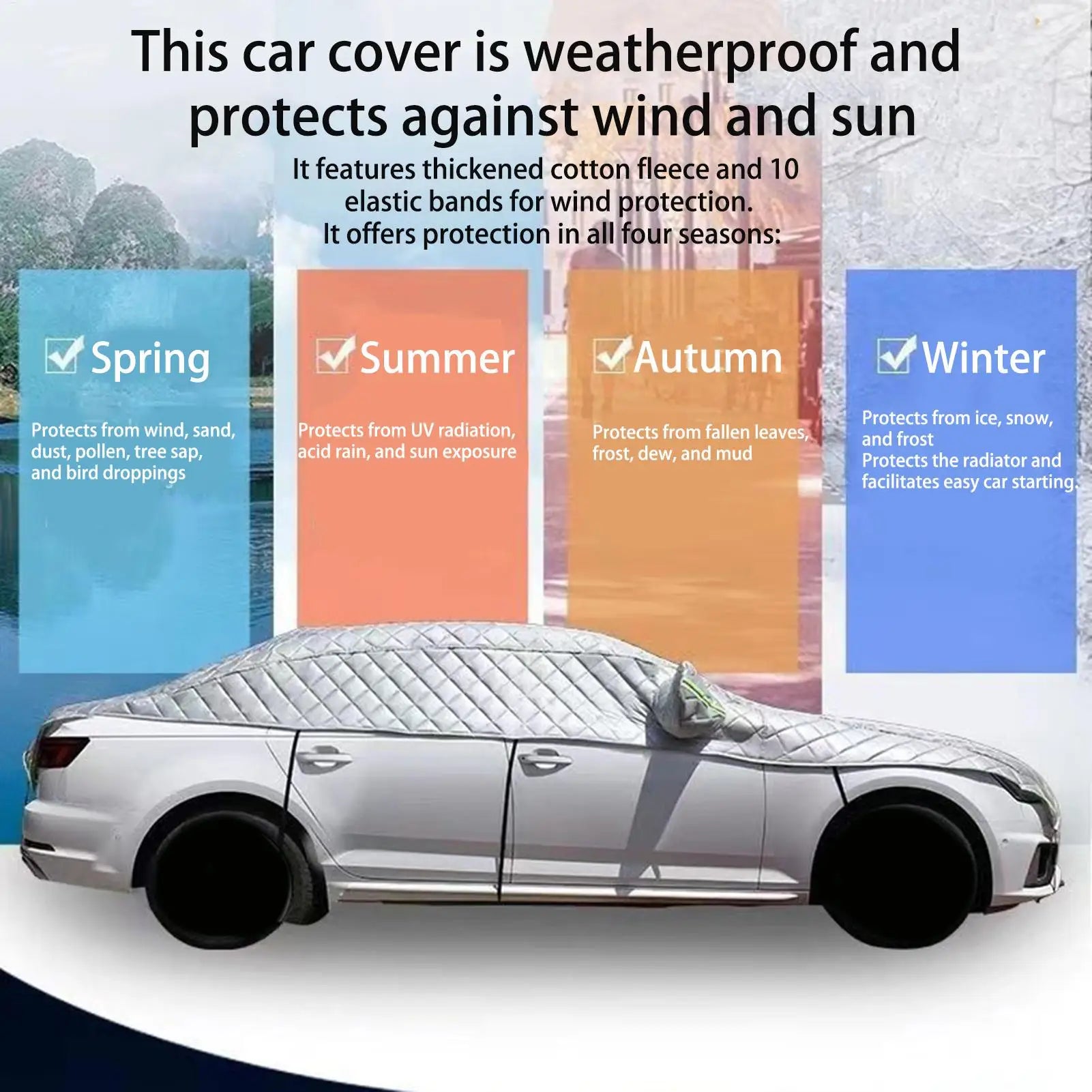 Half Car Cover Outdoor Windshield Sunshade Snow UV Rain Frost