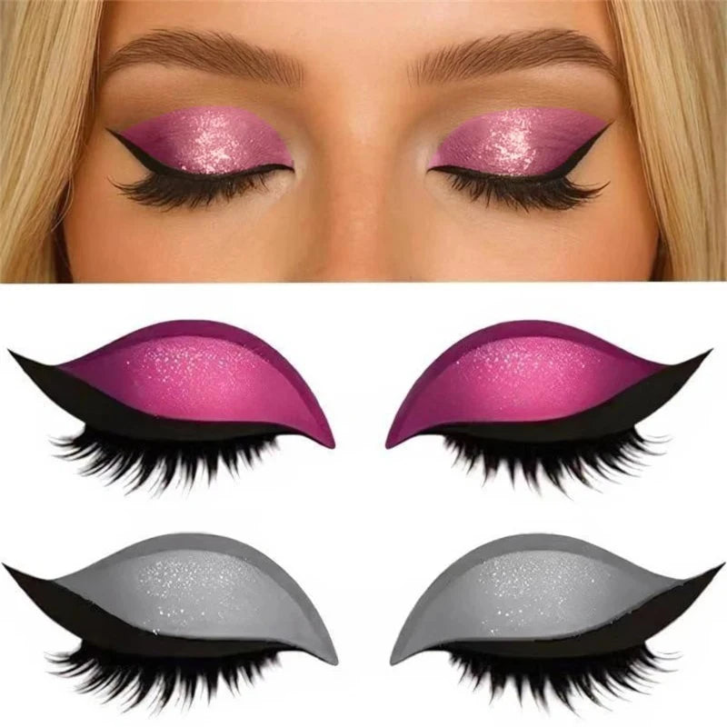 1/2 Pair Reusable Lazy Eye Shadow Eyelash Patch 2-In-1 Eyes Makeup Sticker With False Lashes &Eyeshadow Waterproof Cosmetic Tool Zpaxo Pink and Silver