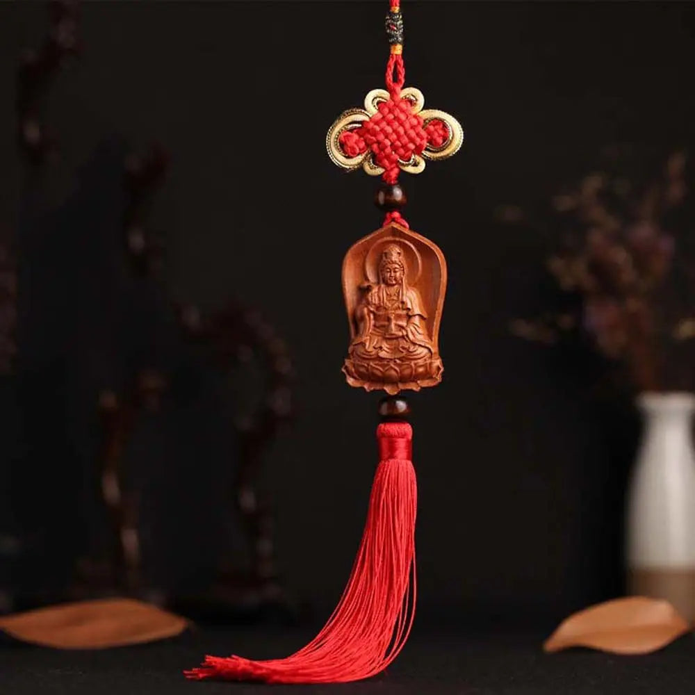 Pendant Lotus Guanyin Art Sculpture Peach Wood Car Decoration Guanyin Pendant Interior Accessories Car Pendant Car Ornaments Zpaxo