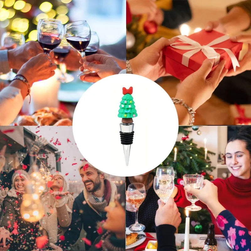PVC Christmas Wine Stopper, Green Christmas Tree, Snowman Cane, Sugar Deer, Santa Claus Wreath, Red Wine Stopper, Glass Bottle Y Zpaxo
