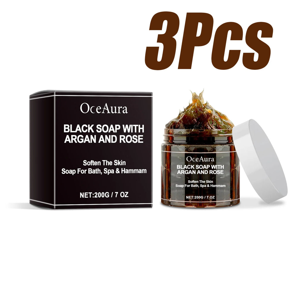 Black Cleansing Soap – Argan Oil Exfoliating Body Scrub Bar Exfoliating Body Soap Zpaxo 3 x 200g Boxed
