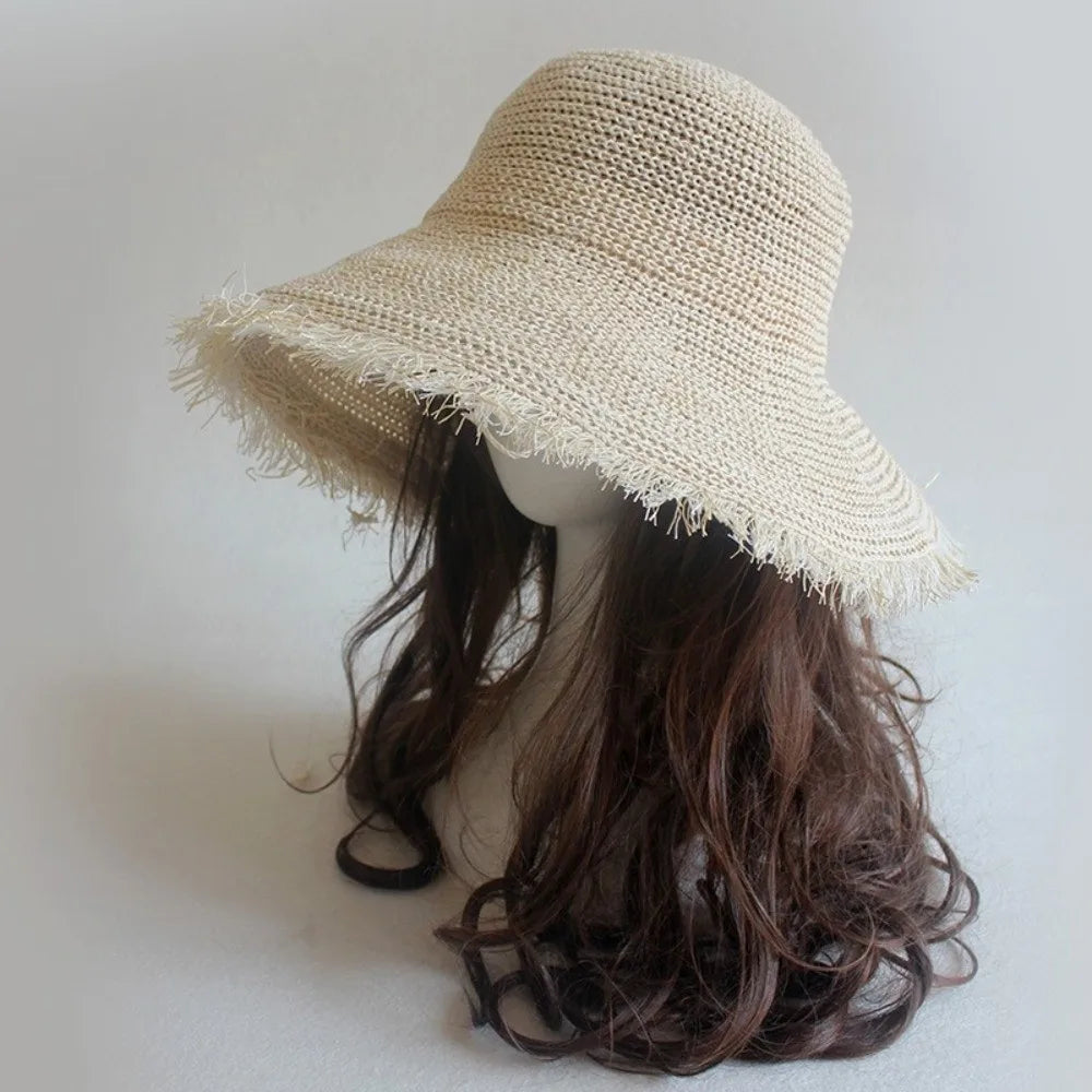 Fashion Straw Weave Straw Hat Sunshade Wide Brim Fisherman Hat Foldable Breathable Basin Cap Summer Zpaxo