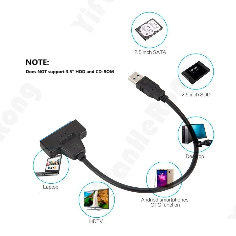 SATA to USB 3.0 Cable Up to 6 Gbps for 2.5 Inch External HDD SSD Hard Drive 22 Pin Adapter to Sata III for PC Zpaxo