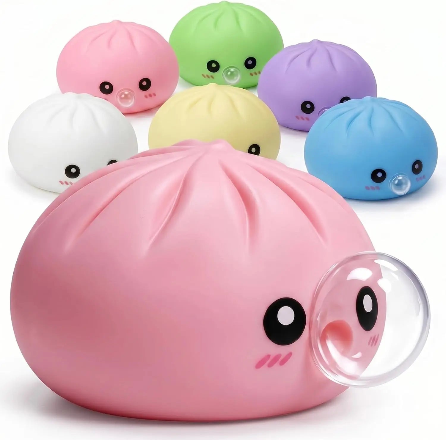 Dumpling Squishies Blow Bubbles Toy Dumpling Squishies Set with Steamer New Bubble-Blowing Squishies, Stretchy Fidget Sensory Zpaxo