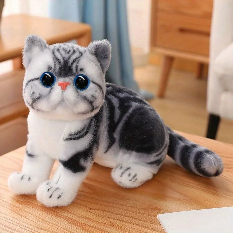 Stuffed Lifelike Cats Plush Toy Simulation American Shorthair Cute Zpaxo grey