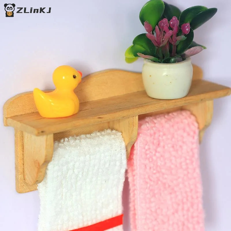 ▶1 Set 1/12 Dollhouse Towel Rack Doll Accessories Scene Model Toys Mini Cosmetics Shelf Miniature Wooden Furniture Bathroom Kit Zpaxo