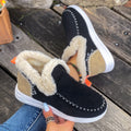 Women Cotton Shoes New 2025 Slip-On Winter Boots Thickened Fluff Lined Flat Bottom Snow Boots Warm Round Toe Leisure Shoes Zpaxo black 36