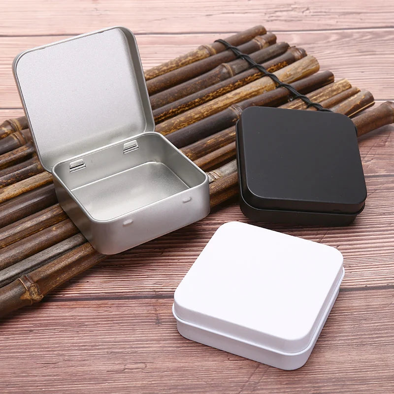 CMMini Square Small Tin Box Metal Hinged Flip Storage Case Jewelry