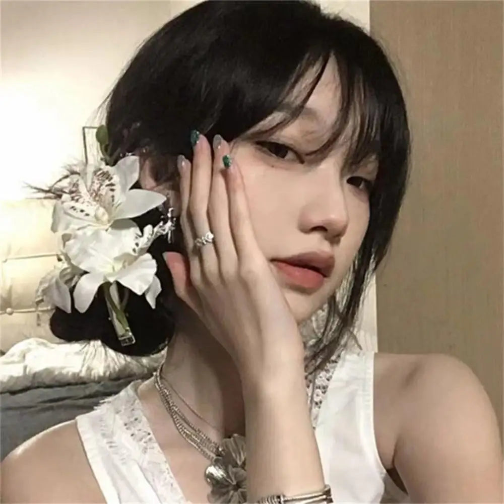 Popular Orchid Flower Fairy Hairpins Spring Summer Artificial Flowers Floral Barrette Wedding Party Hair Clips for Women Girls Zpaxo
