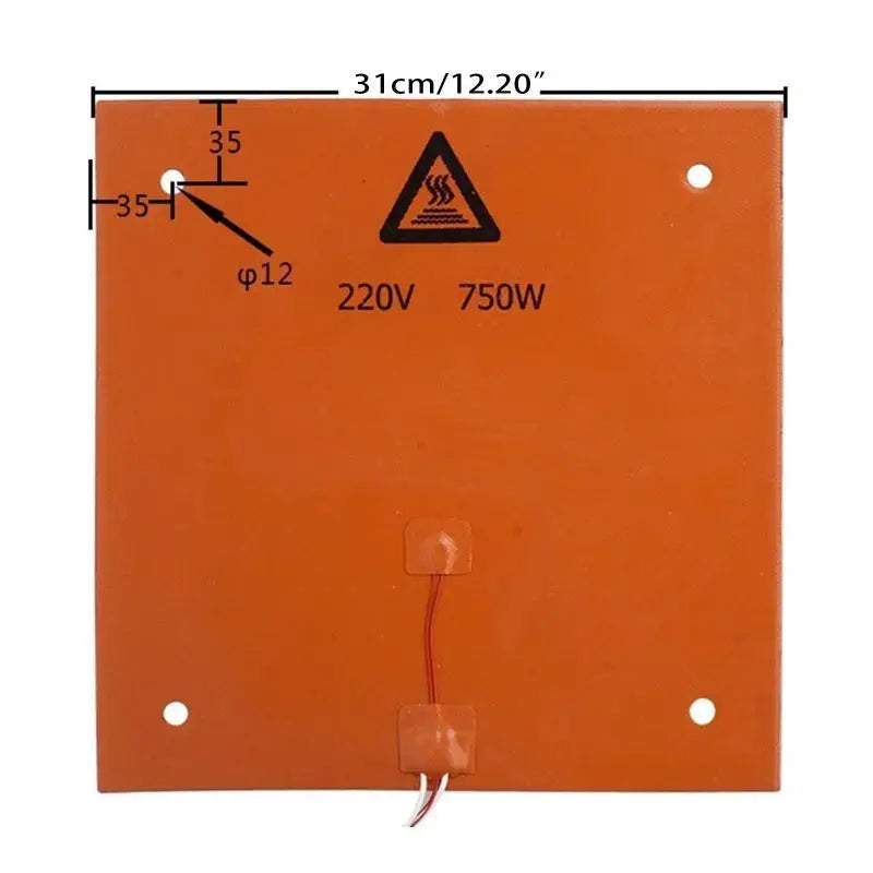 652F 3D Printer Bed Silicone Heated Heating Pad 310x310mm Zpaxo