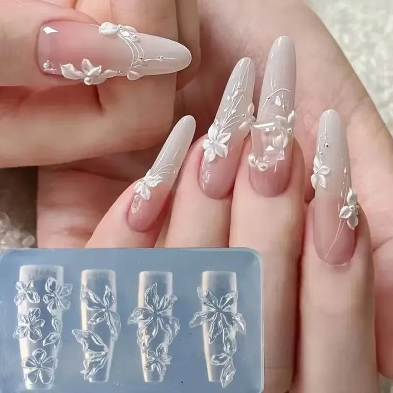Lace Silicone Mold Nail Art Ultra-thin 3D French Rose Lattice Pattern Zpaxo C