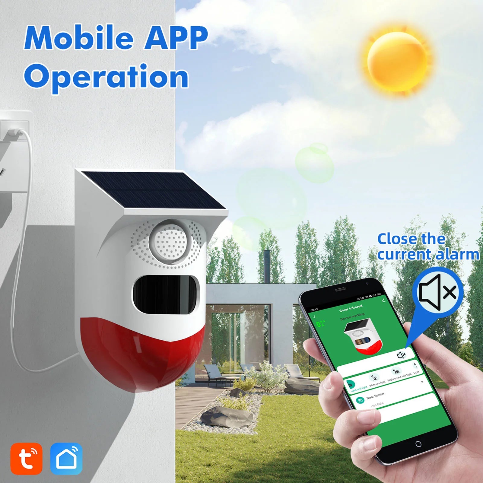 WiFi Alarm Sensor Tuya Solar Powered Wireless Infrared Motion Sensor Detector Strobe Siren PIR Sensor 120dB Alarm Waterproof Zpaxo
